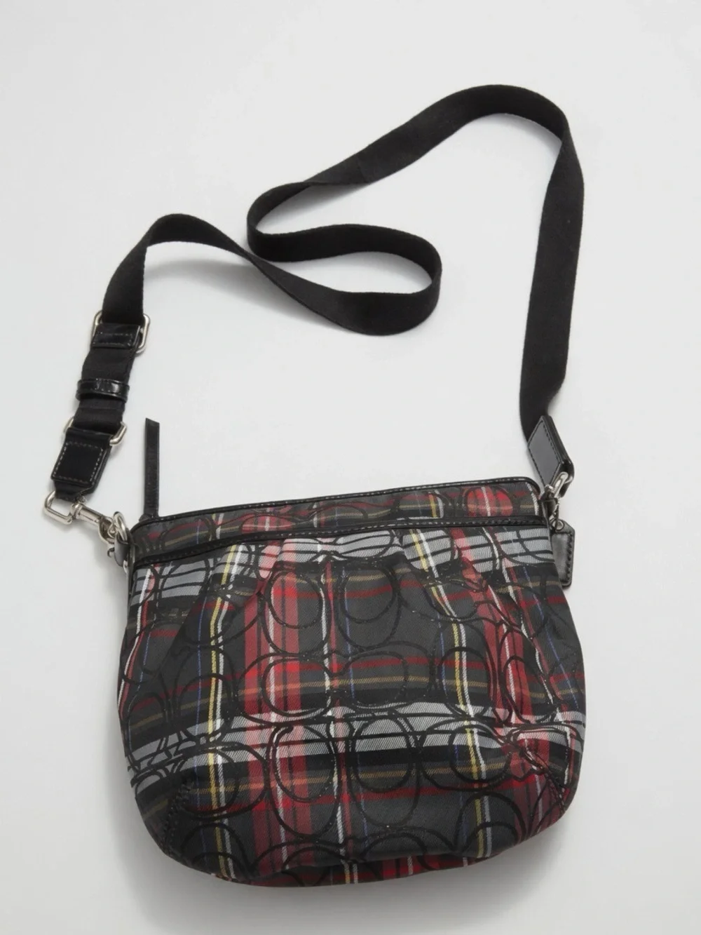 Coach Black and Red Plaid Tartan Signature Crossbody